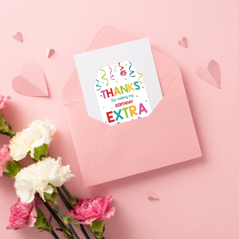 Anwyll Thank You Tags for Birthday Party Favors 50Pcs Confetti Birthday Thank You Gift Tags with String Thank You for Coming and Making My Birthday Extra Special Tags Happy Birthday Tags for Treat Bag - Image 5